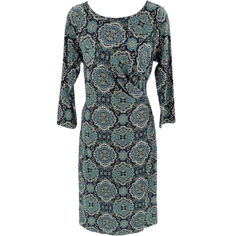 TALBOTS Medallion Print Ruched Jersey Dress Small